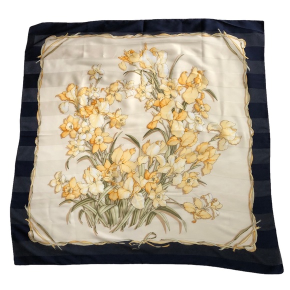 Art of the Scarf / Tie Rack Accessories - Daffodil Patterned Scarf - 34” Square